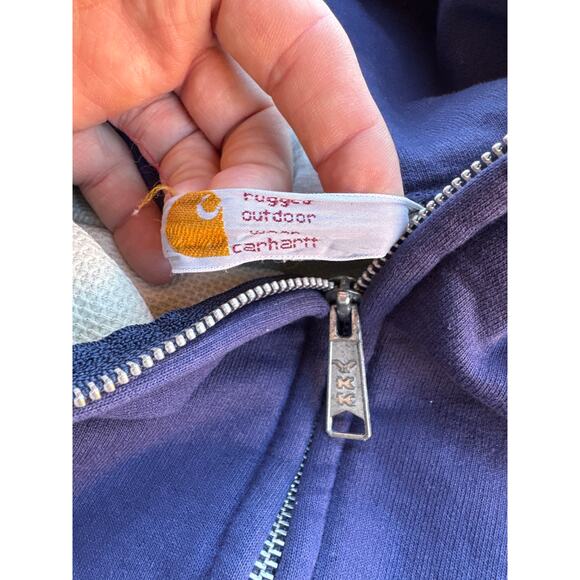 VTG Carhartt Thermal Lined Faded Blue Embroider Logo M Zip Hoodie Sweat Jacket - Picture 2 of 9